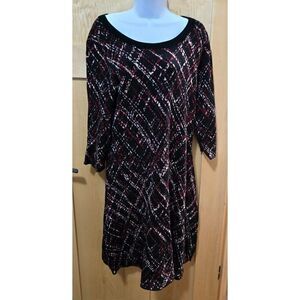 Taylor Womens 1X Plaid Knee-Length Dress With 3/4 Sleeves & Scoop Neck